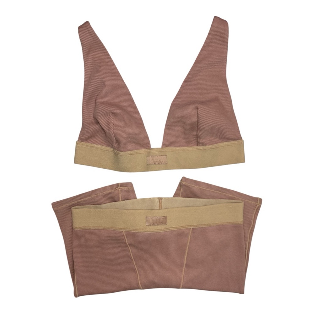 SKIMS Rose Clay Cotton Rib Plunge Bralette & Matching Cotton Rib Boxer Set S/M